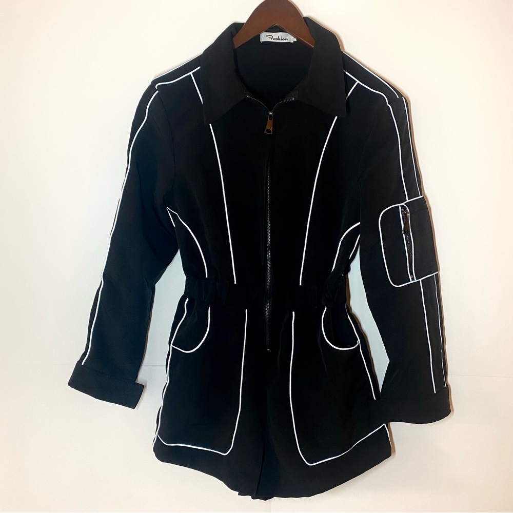 I AM GIA Trexler Romper | Size S | Black with reflective piping ‘Fashion brand’